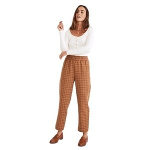 Madewell Waffleback Pull-On High-Rise Pants in Windowpane. Brown Size S #824